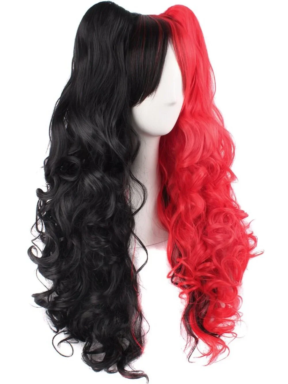 Women's Black Red Synthetic Lolita Long Curly Clip On Ponytails Cosplay Wigs